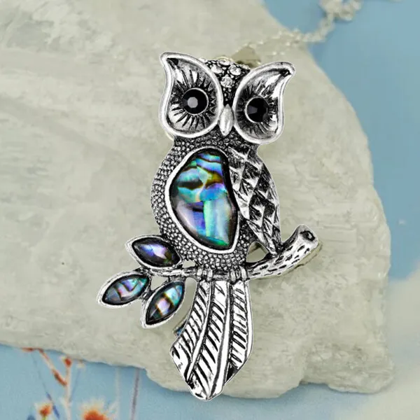 Sterling Silver Abalone Owl Pendant Necklace