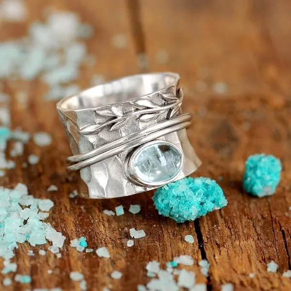 Blue Crystal Leaf Spinner Ring – “Grow Through What You Go Through”