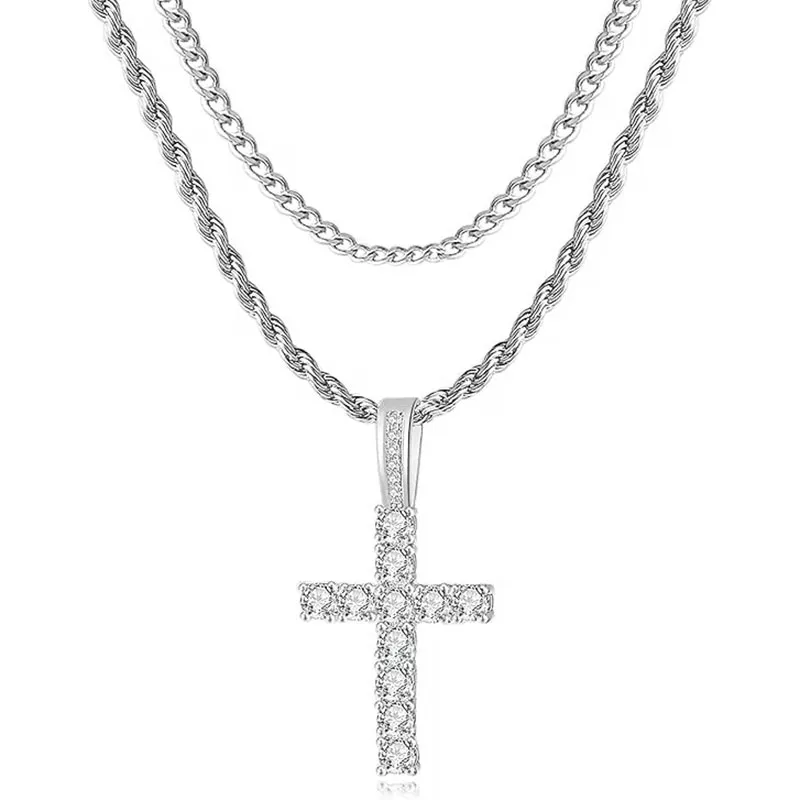 Double-Layer Chain Cross Pendant Necklace